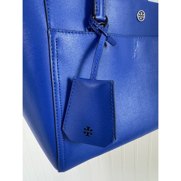 Tory Burch Parker Leather Tote in Burch Blue Double Strap and Zip Closure - Picture 5 of 8